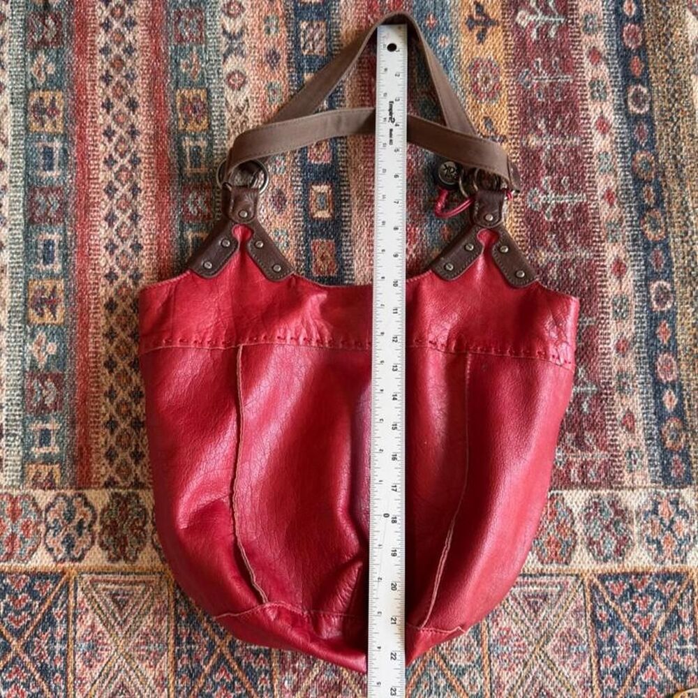 The Sak red leather hobo bag with brown leather straps and silver hardware - Picture 5 of 5